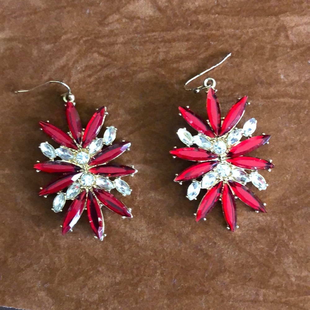 Gold and red dangle sparkle earrings